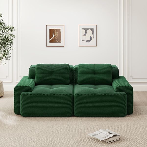 Sofa mit Sitzfläche Tiefe 74 cm, Cordstoff Grün, modulares boneless-Design, Cloud-Komfort,204*104*69 cm