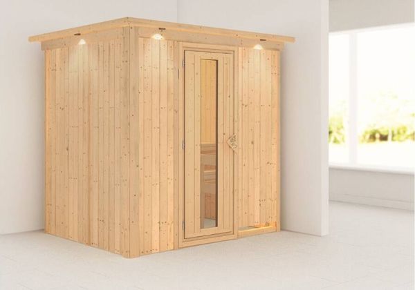 Karibu Sauna Fanja mit Dachkranz ohne Ofen Energiespartür