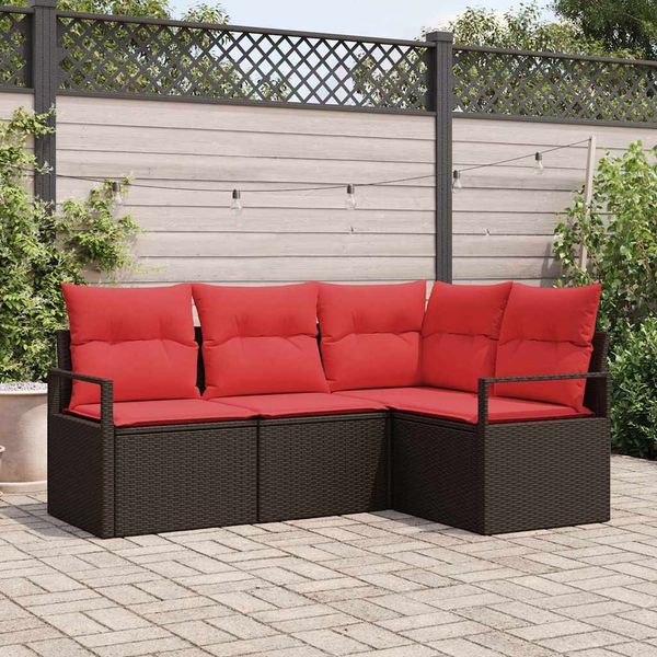 vidaXL Sofa Set 4 pcs Braun Poly-Rattan 3346364
