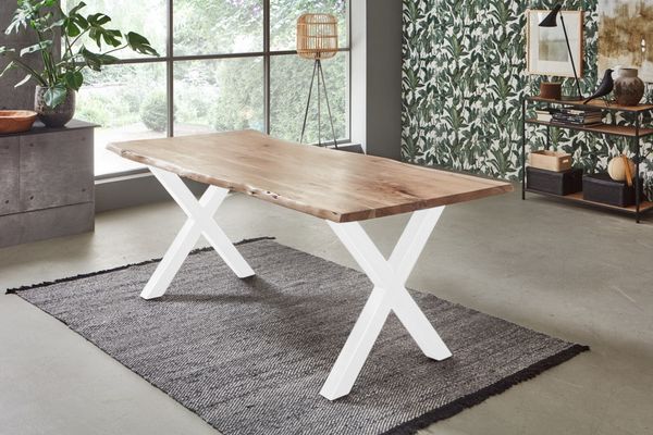 Esstisch Baumkante Akazie naturfarben 200 x 100 cm X-Gestell weiß FREDERIK 171575667