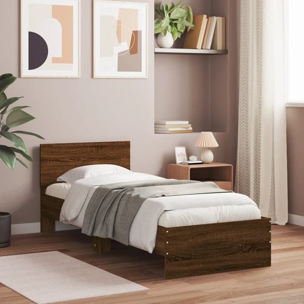 vidaXL Bettgestell ohne Matratze mit Kopfteil Braun Eiche 90x190 cm 838658
