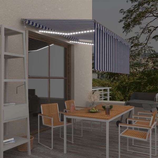 vidaXL Markise Automatisch mit Rollo LED Windsensor 3x2,5m Blau Weiß 3069391