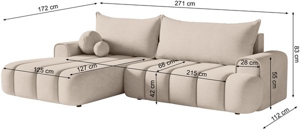 Selsey 'Dandelino' Ecksofa mit Schlaffunktion, Stauraum und Bouclé-Bezug, grau, links, 80 x 275 x 168 cm Bild 5