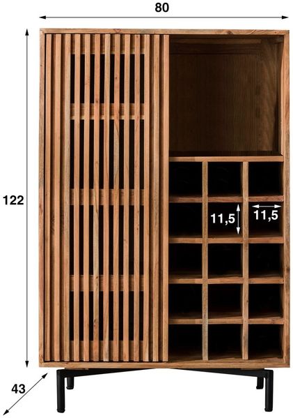 Weinschrank Fovale aus massivem Akazienholz, modernes Lamellen-Design, Natur, mit Schiebetür Bild 4