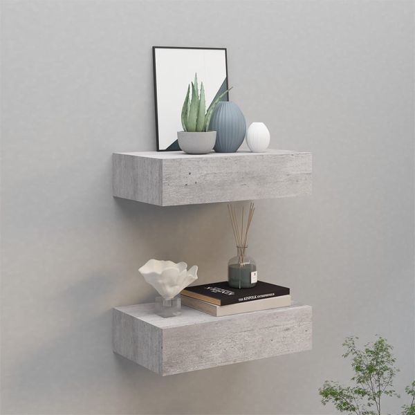 vidaXL Wandregale mit Schubladen 2 Stk. Betongrau 40x23,5x10 cm MDF 330252