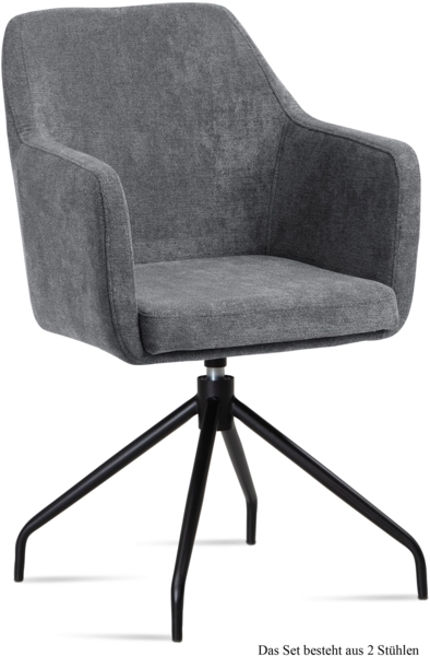 Armlehnstuhl drehbar (2er-Set) Donnie 57x87x60 Schwarz/Grau