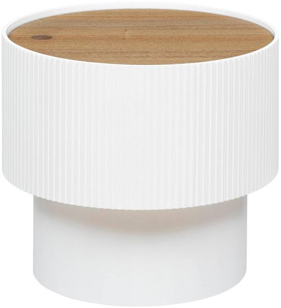 Atmosphera - Beistelltisch Enola mit Stauraum - Weiß und Holz - T 38,5 x H 35 cm, geriffeltes Design - Für Wohnzimmer, Schlafzimmer