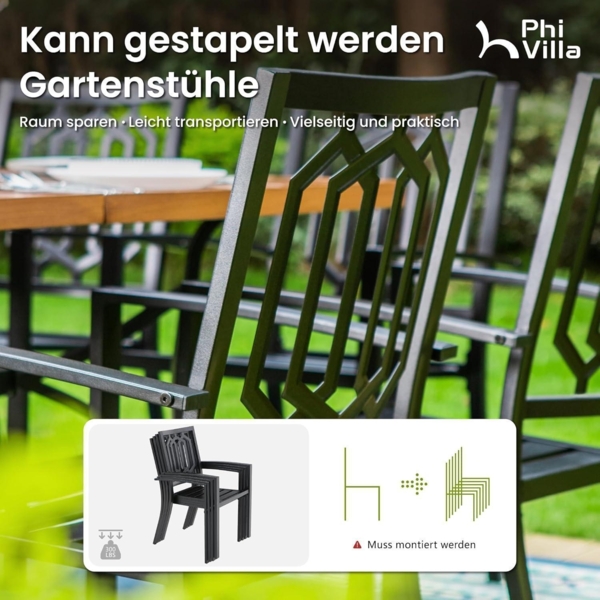PHI VILLA Gartenmöbel Set Metall 6er Stühle Gartentisch Outdoorsitzgruppe Bild 5