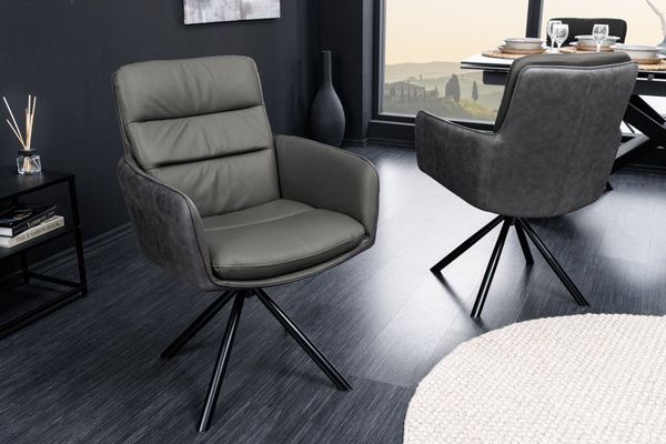 riess-ambiente Polsterstuhl BIG GEORGE grau/schwarz - Echtleder & Microfaser, mit Armlehne (Einzelartikel, 1 St), 360° drehbar für flexibles Sitzen – ideal für Esszimmer oder Büro