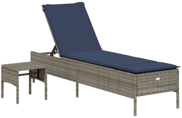 vidaXL Sonnenliege mit Tisch und Kissen Grau Poly Rattan 4002734