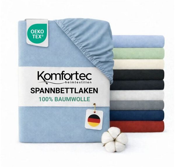 Komfortec Spannbettlaken Jersey Spannbettuch, 90x200, 140x200, 160x200, 180x200 oder 200x200 cm, 100% Baumwolle (135 g/m), Gummizug: Rundum, (1 Stück), OEKO-TEX® Standard 100 Zertifisiert, für Matratzen bis 25 cm Höhe Bild 5