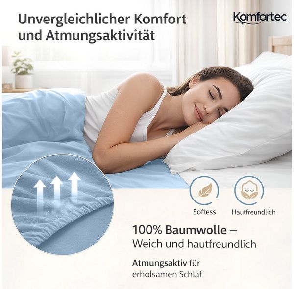 Komfortec Spannbettlaken Jersey Spannbettuch, 90x200, 140x200, 160x200, 180x200 oder 200x200 cm, 100% Baumwolle (135 g/m), Gummizug: Rundum, (1 Stück), OEKO-TEX® Standard 100 Zertifisiert, für Matratzen bis 25 cm Höhe Bild 2