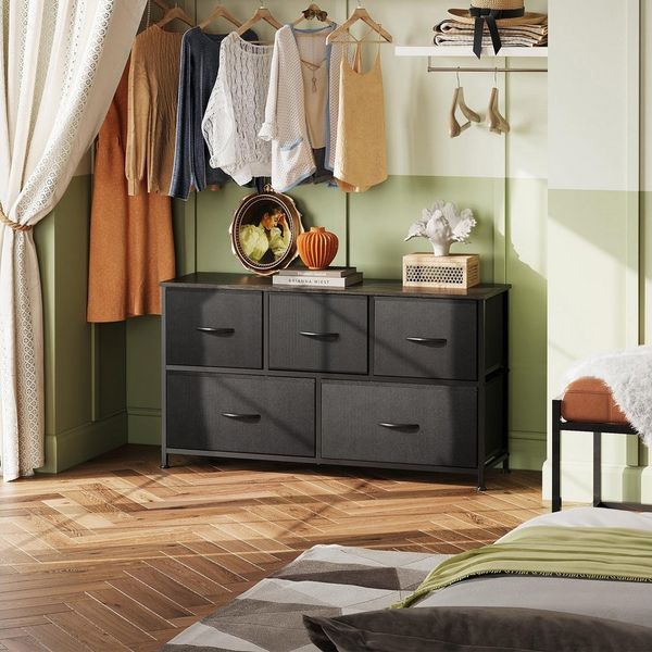WLIVE Kommode Stauraumschrank Kommode mit 5 Stoffschubladen, (Metallrahmen Holzwerkstoff), Kommode Wohnzimmer, mit Stabiler Stahlrahmen und Holzplatte