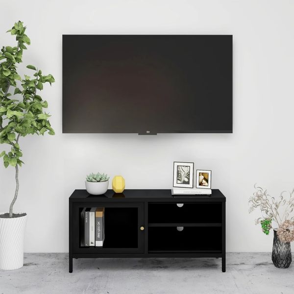 vidaXL TV-Schrank Schwarz 90x30x44 cm Stahl und Glas 336055