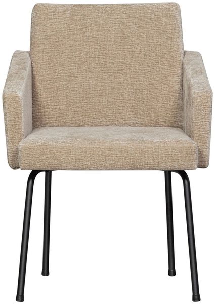 Esszimmerstuhl Mount aus Chenille-Stoff, Retro Chic Design, Sand, mit schwarzem Metallgestell Bild 3