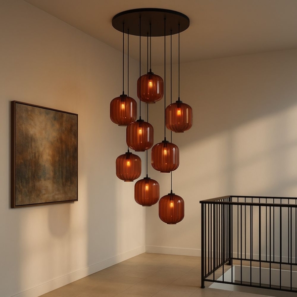 s.luce Velo 8-flammige Galerielampe Ø 80cm Baldachin Ø 25cm Braun, Schwarz Bild 2