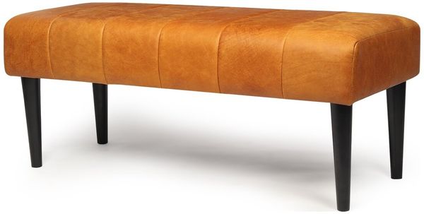 Bank Benea aus Leder und Mangoholz - 90 cm, Cognac