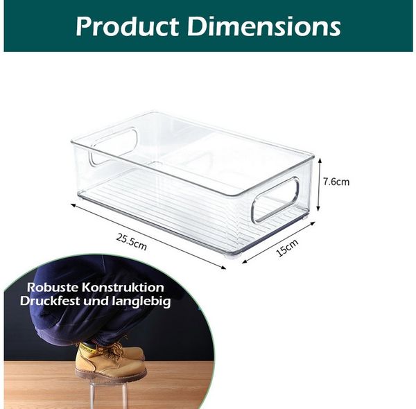 TUWENA Aufbewahrungsbox Kühlschrank Organizer Set mit Griff, Stapelbare Aufbewahrungsbox, Aufbewahrung Boxen für Küchen, Schränke, Gefrierschrank - BPA Frei