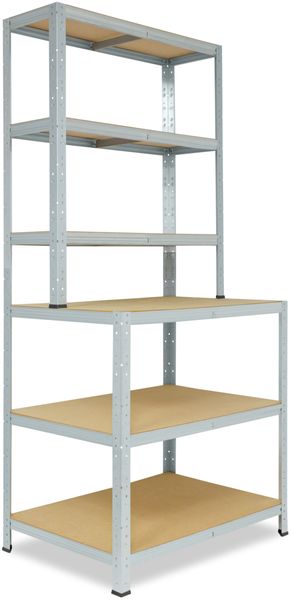 shelfplaza HOME 190x80x60 cm Werkbank Regal in grau-verzinkt mit 6 Böden und 145 kg Traglast pro Boden
