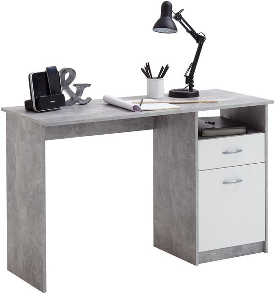 Schreibtisch >JACKSON< in Beton LA-weiß - 123x76,5x50cm (BxHxT)