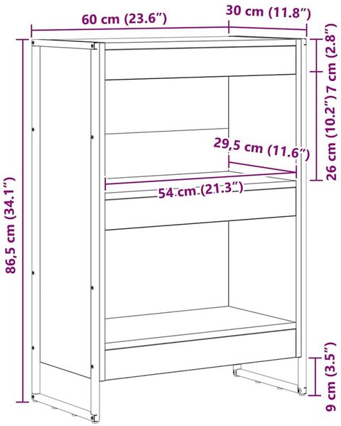 vidaXL Bücherregal Graues Sonoma 60 x 30 x 86,5 cm Holzwerkstoff 886387 Bild 11