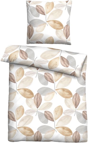 Traumhaft schlafen - Castell - Markenbettwäsche Thermo-Fleece Bettwäsche 0360745 BLÄTTER, kitt, 1x 135x200 cm + 1x 80x80 cm