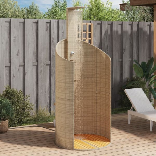 vidaXL Gartendusche Beige 100x100x241,5 cm Poly Rattan Akazienholz 368214