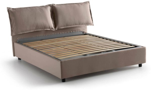 Dmora Aris Doppelbett, Bettkasten mit Stoffbezug, 100 % Made in Italy, Öffnung vorne, geeignet für Matratze 160 x 200 cm, Taupe