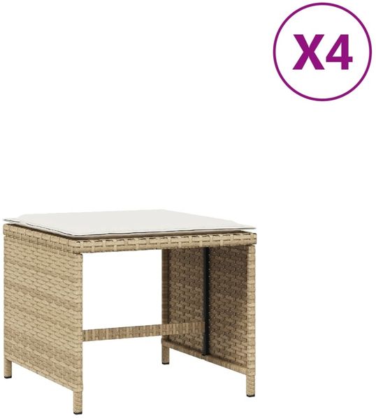 vidaXL Gartenhocker mit Kissen 4 Stk. Beige 40x40x35 cm Poly Rattan 4007487 Bild 2