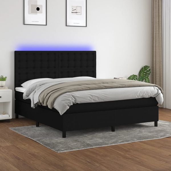 vidaXL Boxspringbett mit Matratze & LED Schwarz 160x200 cm Stoff 3135207