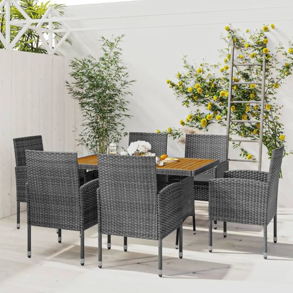 7-tlg. Garten-Essgruppe Poly Rattan Grau