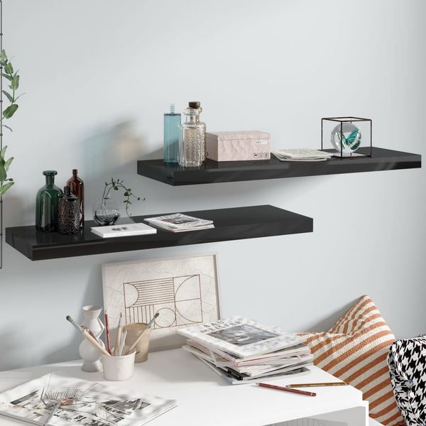 vidaXL Schweberegale 2 Stk. Hochglanz-Schwarz 80x23,5x3,8 cm MDF 323773