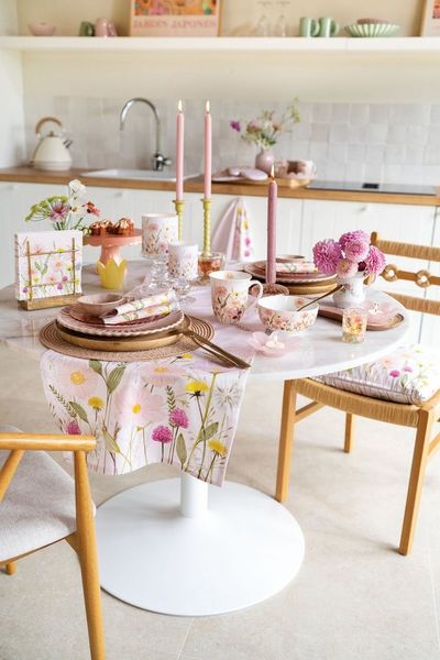 Ambiente® Tischläufer Pastel flowers (1-tlg, 1-teilig), Tischläufer Tischdecke ca. 40x150cm Baumwolle