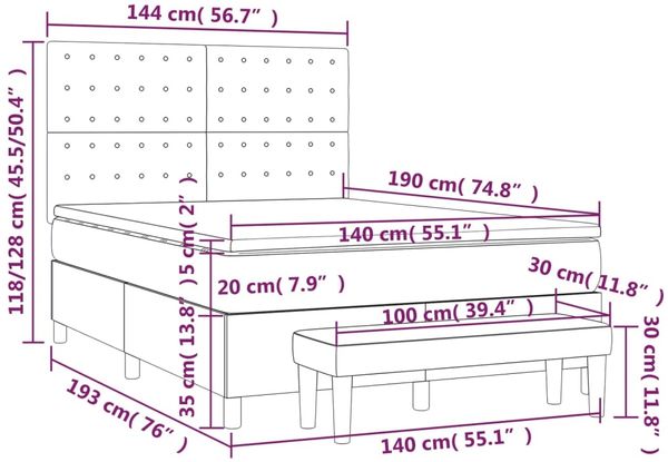 vidaXL Boxspringbett mit Matratze Dunkelblau 140x190 cm Samt 3138083 Bild 8