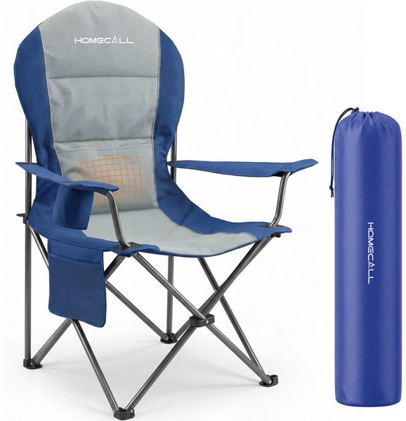 HOMECALL Campingstuhl Hochlehner 110cm mit Lendenwirbelstütze Klappstuhl Angelstuhl Faltbar (Bis 150kg, gepolstert, faltbar, stabil, 1 St), für Camp Garten Balkon