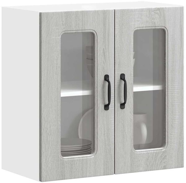 vidaXL Küchen-Hängeschrank mit Glastür Kalmar Grau Sonoma Holzwerkstoff 853673