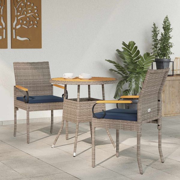 vidaXL Gartenstühle 2 pcs Grau und Marineblau Poly-Rattan und Akazie 42025883
