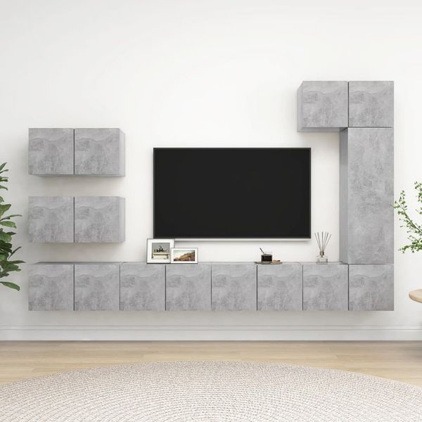 vidaXL 8-tlg. TV-Schrank-Set Betongrau Holzwerkstoff 3079136