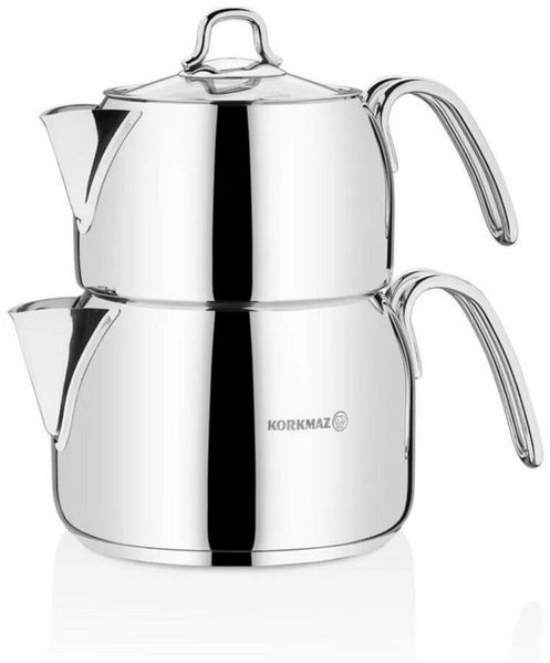 Korkmaz Caydanlik-Teekanne Perla Maxi A028, 2,2 l, (2-St), 1,2L/2,0L aus hochwertigem 18/10-Edelstahl