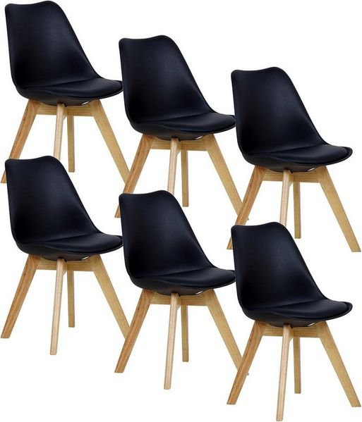 Woltu Esszimmerstuhl (Set, 6 St), Designstuhl Sitzfläche aus Kunstleder, Massivholz