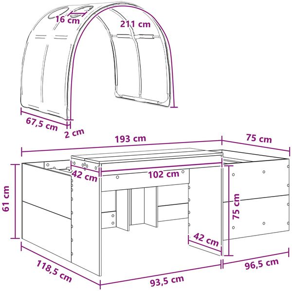 vidaXL Bett mit Tunnel 3 Stk. Artisian Eiche und Pink Holzwerkstoff 3423698 Bild 11