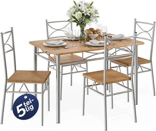 Casaria Esstisch Küchentisch mit 4 Stühlen Esszimmergruppe Essgruppe Küche Tisch Stuhl Set buche