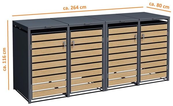 ESTEXO Mülltonnenbox 4 Türen, Anthrazit mit Holzdekor Bild 2