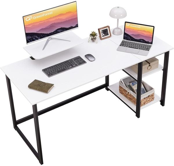 Schreibtisch 140cm mit Stauraum und Monitorständer für Home Office