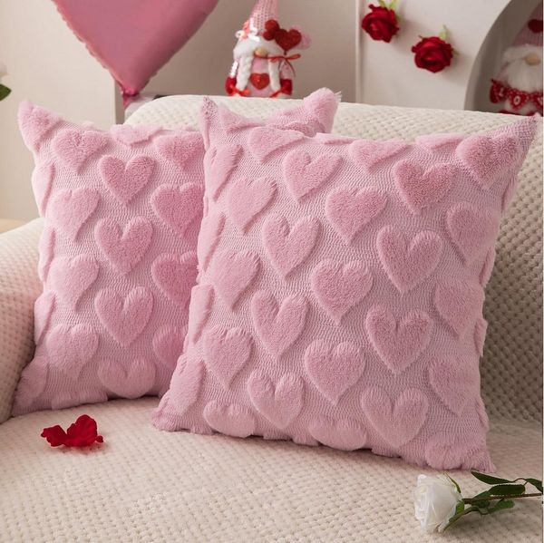 CLTYQ Kissenbezüge Valentinstags-Kissenbezüge,45 x 45cm, 2 Stück, Dekokissen, weiches Plüsch-Kunstfell,Herzmuster, für Schlafzimmer, Sofa,Festivals