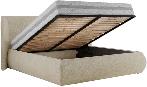 Polsterbett mit Lattenrost, Doppelbett Bettkasten, Bettgestell mit Gasdruckfeder - CAELA CLASSIC - 200 x 200 cm - Creme Struktur Bild 6