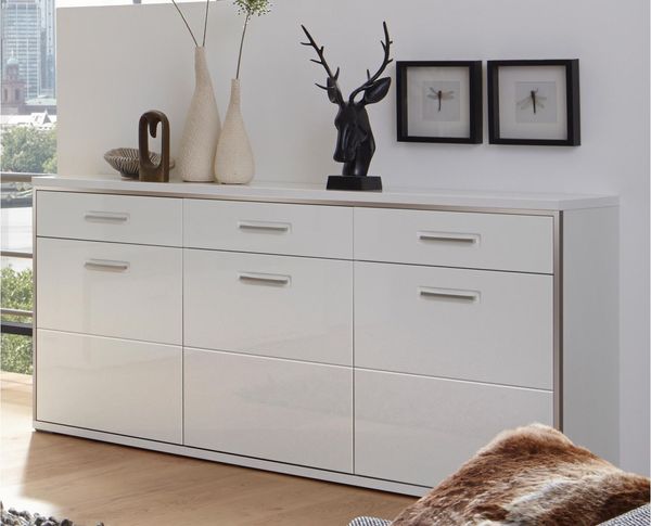 Sideboard >Trento< in Weiß-Hochglanz tiefzieh Nachbildung - 184x89x45 (BxHxT)