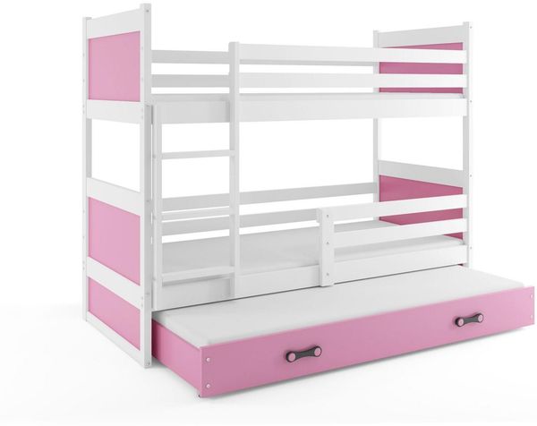 BMS Etagenbett für Kinder Rico Weiß Rosa 3 Schlafplätze