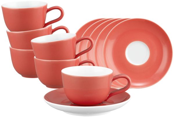 Seltmann Weiden Liberty Pure Colors Espressotasse mit Untertasse 6er Set - Flamingo Red
