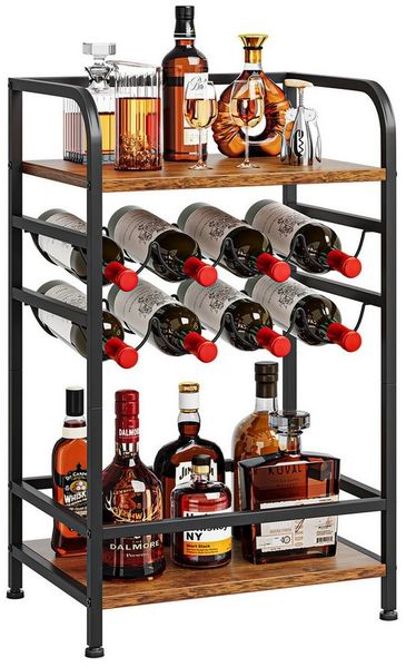 Dripex Weinregal 4 Etagen Flaschenregal klein für 8 Flaschen mit Tischplatte